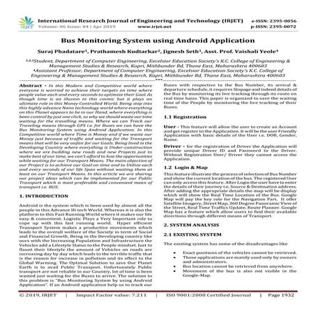 IRJET-  	  Bus Monitoring System using Android Application