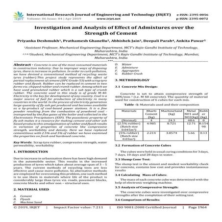 IRJET-Investigation and Analysis of Effect of Admixtures over the Strength of...