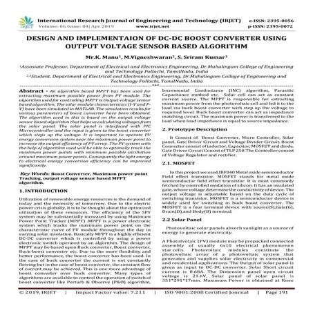 IRJET- Design and Implementaion of DC-DC Boost Converter using Output Voltage...