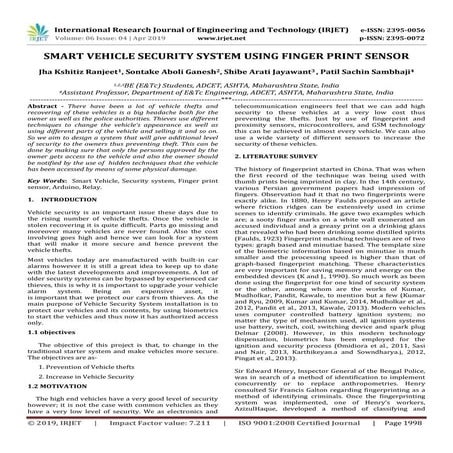 IRJET- Smart Vehicle Security System using Finger Print Sensor