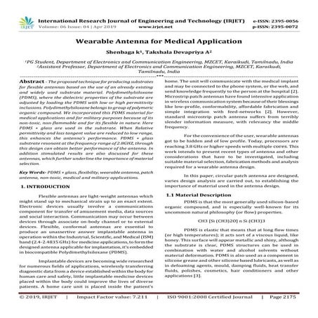 IRJET- Wearable Antenna for Medical Application