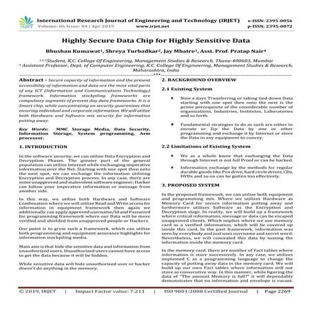 IRJET- Highly Secure Data Chip for Highly Sensitive Data