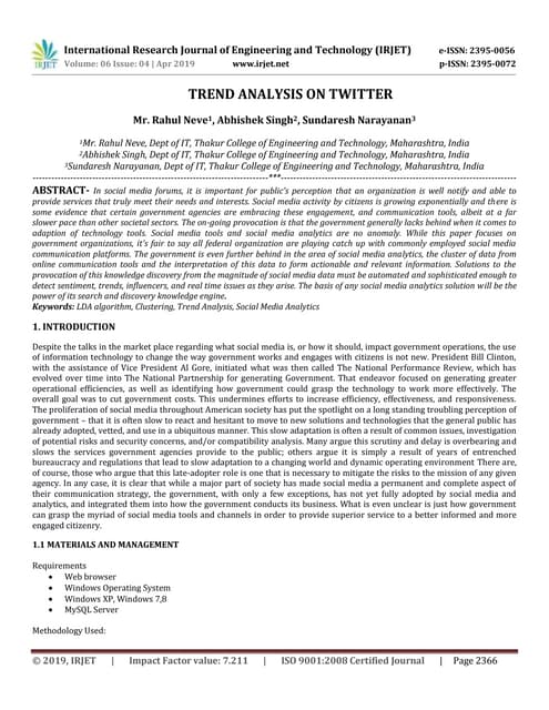 IRJET- Trend Analysis on Twitter