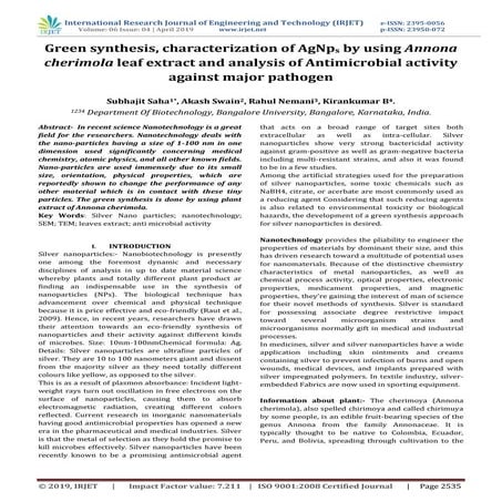 GREEN SYNTHESIS & CHARACTERIZATION OF Moringa oleifera LEAF EXTRACT ...