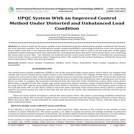 IRJET-  	  UPQC System with an Improved Control Method Under Distorted and Un...