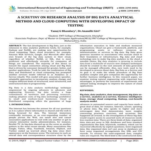 IRJET- A Scrutiny on Research Analysis of Big Data Analytical Method and Clou...