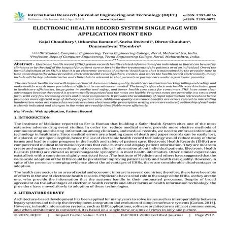 IRJET-  	  Electronic Health Record System Single Page Web Application Front End