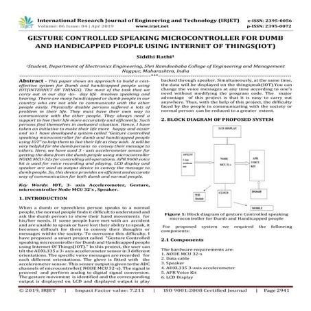 IRJET-  	  Gesture Controlled Speaking Microcontroller for Dumb and Handicapp...