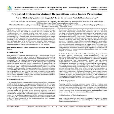 IRJET-  	  Proposed System for Animal Recognition using Image Processing