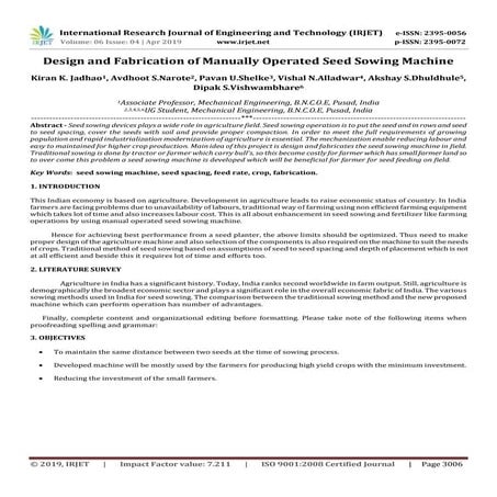 IRJET-  	  Design and Fabrication of Manually Operated Seed Sowing Machine