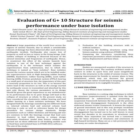 IRJET- Earthquake Analysis of Structure by Base Isolation Techniques ...