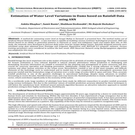 IRJET-  	  Estimation of Water Level Variations in Dams Based on Rainfall Dat...