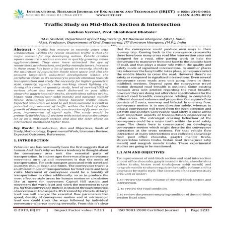 IRJET-  	  Traffic Study on Mid-Block Section & Intersection