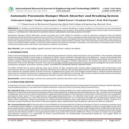 IRJET- Automatic Pneumatic Bumper Shock Absorber and Breaking System