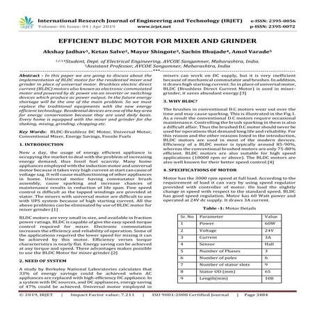 IRJET-  	  Efficient BLDC Motor for Mixer and Grinder