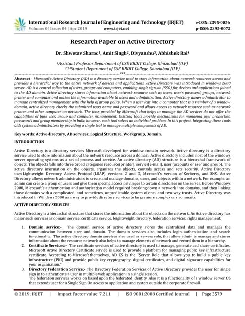 IRJET-  	  Research Paper on Active Directory