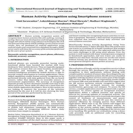 IRJET- Human Activity Recognition using Smartphone Sensors