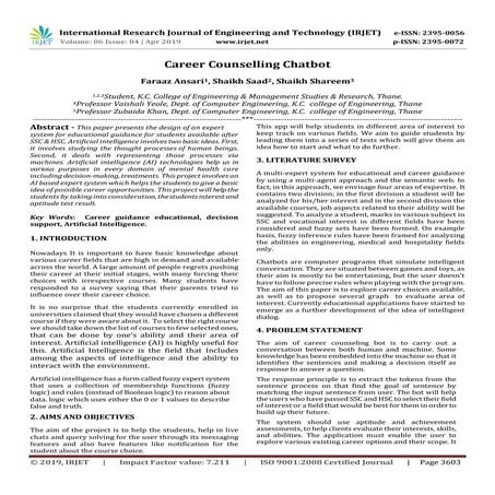 IRJET-  	  Career Counselling Chatbot