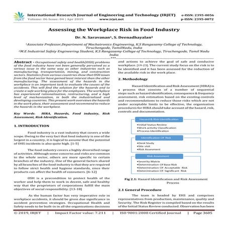 IRJET-  	  Assessing the Workplace Risk in Food Industry