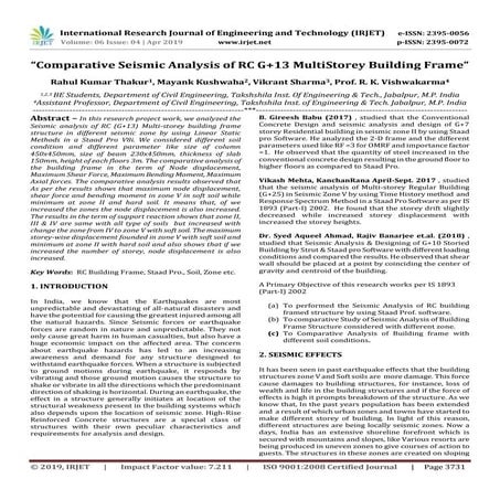 IRJET-  	  Comparative Seismic Analysis of RC G+13 Multistorey Building Frame