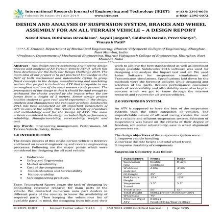 IRJET-  	  Design and Analysis of Suspension System, Brakes and Wheel Assembl...