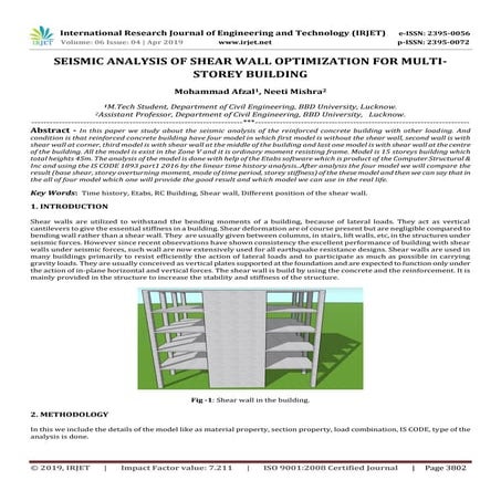 IRJET- Seismic Analysis of Shear Wall Optimization for Multi-Storey ...