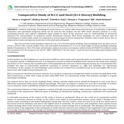 IRJET-  	  Comparative Study of R.C.C and Steel (G+4 Storey) Building