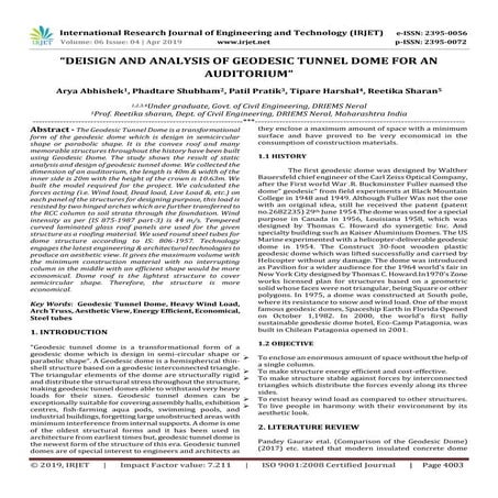 IRJET-  	  Deisign and Analysis of Geodesic Tunnel Dome for an Auditorium