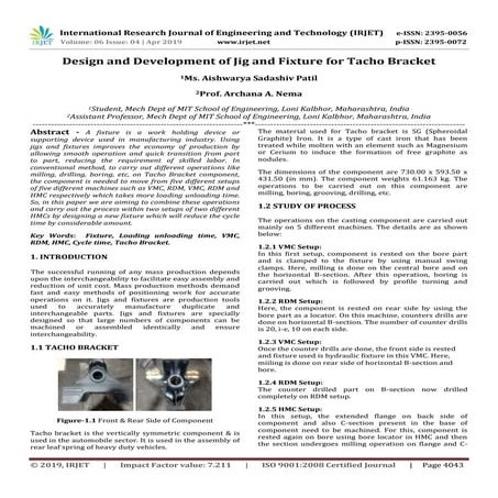 IRJET- Design and Development of Jig and Fixture for Tacho Bracket