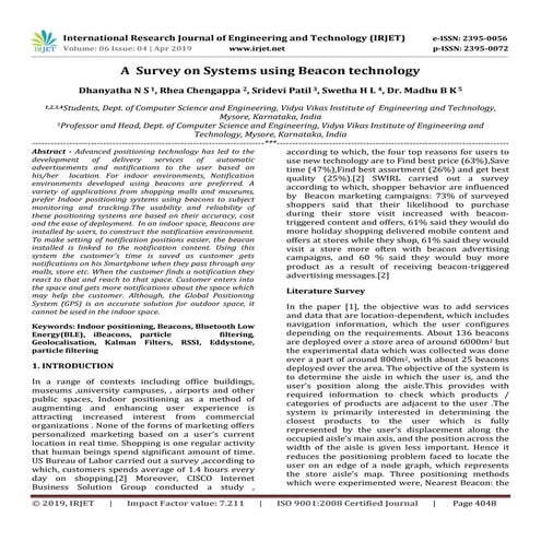 IRJET- A Survey on Systems using Beacon Technology
