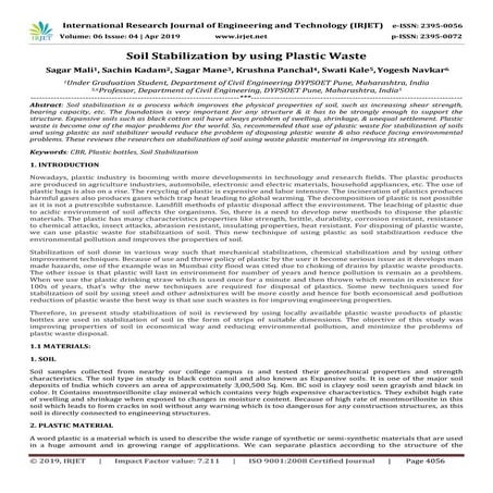 IRJET- Soil Stabilization by using Plastic Waste