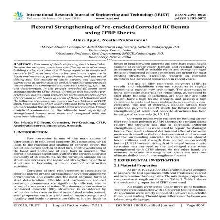 IRJET- Flexural Strengthening of Pre-Cracked Corroded RC Beams using CFRP Sheets
