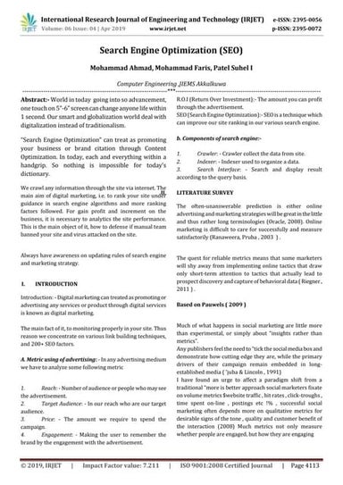 IRJET-  	  Search Engine Optimization (Seo)