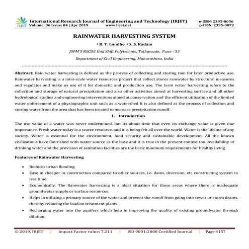 IRJET-  	  Rainwater Harvesting System