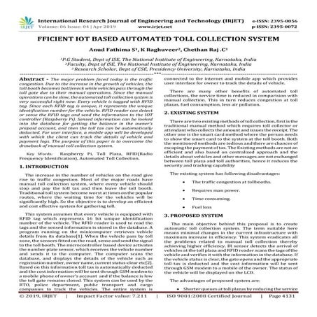 IRJET-  	  Efficient IoT based Automated Toll Collection System