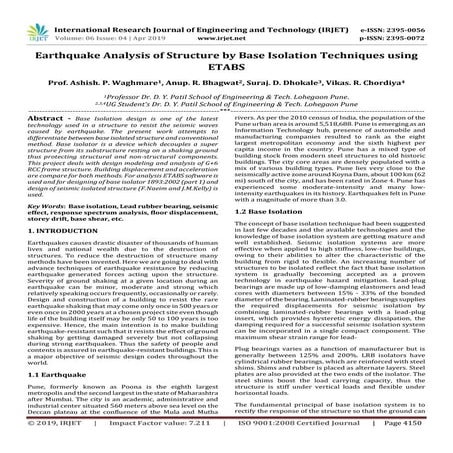 IRJET-  	  Earthquake Analysis of Structure by Base Isolation Techniques usin...