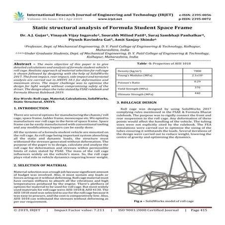 IRJET- Static Structural Analysis of Formula Student Space Frame