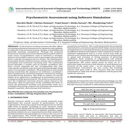 IRJET-  	  Psychometric Assessment using Software Simulation