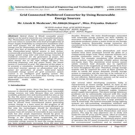 IRJET- Grid Connected Multilevel Converter by using Renewable Energy Sources