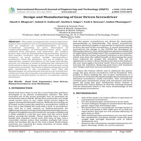 IRJET-  	  Design and Manufacturing of Gear Driven Screwdriver