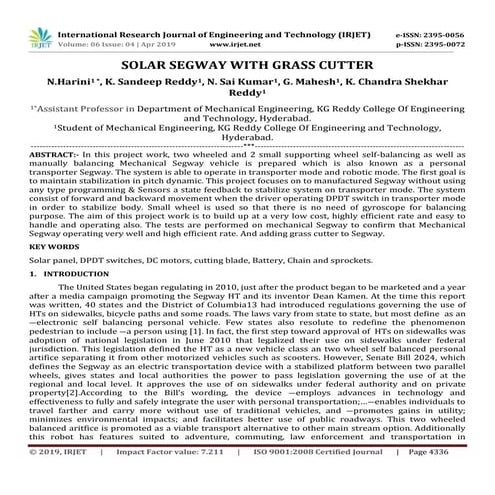 IRJET- Solar Segway with Grass Cutter