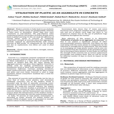 IRJET - Partially Replacement of Coarse Aggregate with Coconut Shell in ...