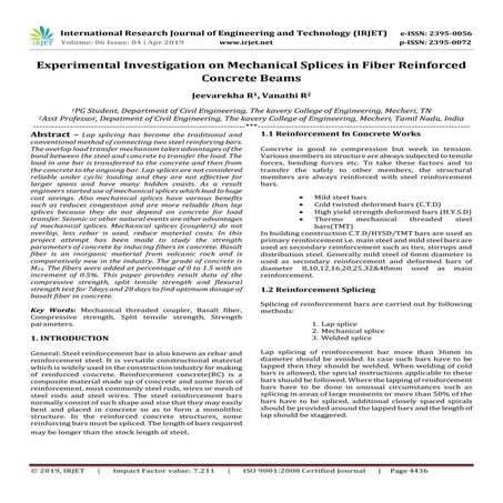 IRJET-  	  Experimental Investigation on Mechanical Splices in Fiber Reinforc...