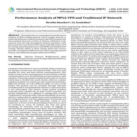IRJET-  	  Performance Analysis of MPLS-VPN and Traditional IP Network
