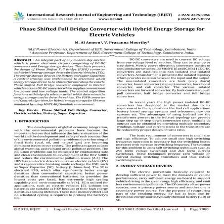 IRJET- Phase Shifted Full Bridge Converter with Hybrid Energy Storage for Ele...