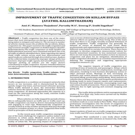 IRJET-  	  Improvement of Traffic Congestion on Kollam Bypass(Ayathil-Kallumt...