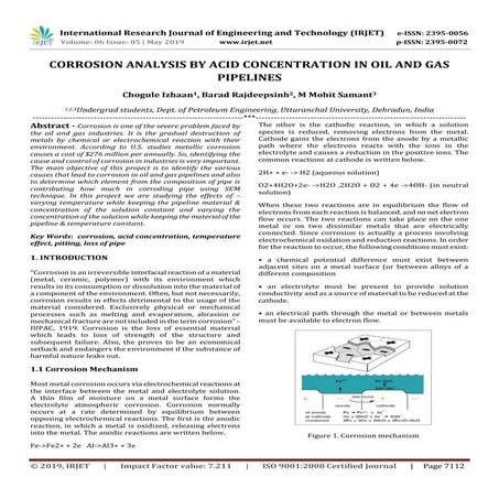IRJET- Corrosion Analysis by Acid Concentration in Oil and Gas Pipelines