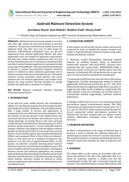 IRJET-  	  Android Malware Detection System