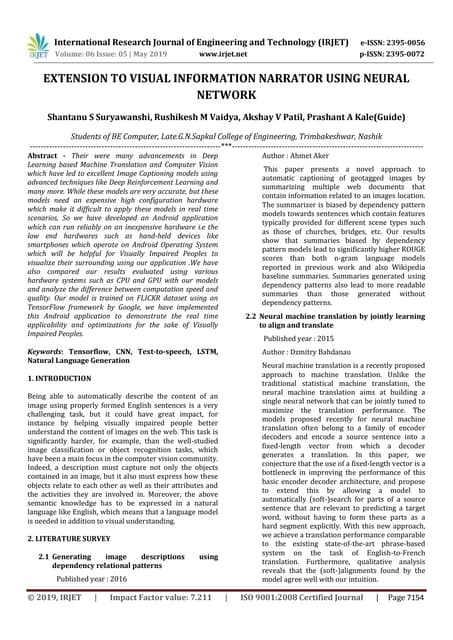 IRJET- Extension to Visual Information Narrator using Neural Network