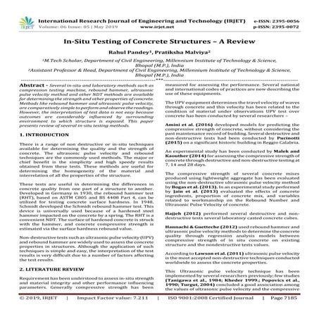 IRJET- In-Situ Testing of Concrete Structures – A Review